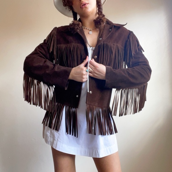 Womens Vintage Genuine Leather Fringe Western Brown Cowgirl Button Up Jacket - Picture 2 of 16